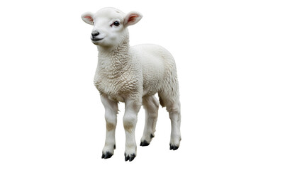 Fototapeta premium Cute lamb sheep animal farm baby woolly white livestock nature spring mammal fluffy adorable countryside on transparent background