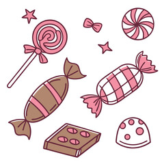 Cute pink and brown candy collection illustration