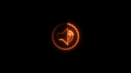 Neon Play button icon illustration, on black background. Digital Neon Music play button symbol background illustration 4k.