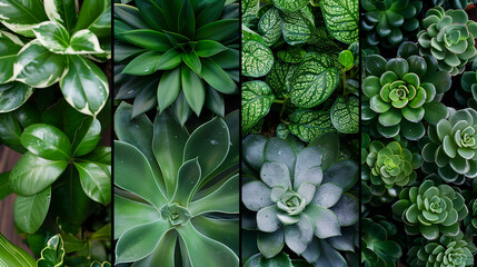 A collage of close-up images of various plants and succulents. The lush greenery evokes a sense of nature and freshness.