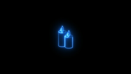 neon light candle icon isolated, on black background 4k illustration.