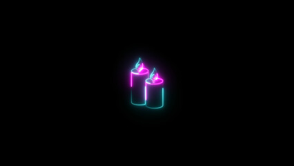 neon light candle icon isolated, on black background 4k illustration.