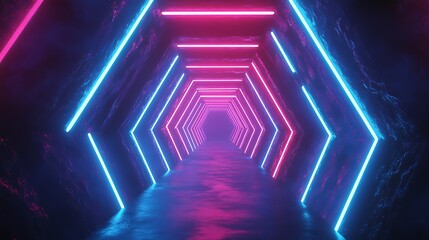 3D abstract background with neon lights. neon tunnel. 3d illustration
