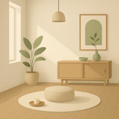 Minimalist Meditation Room – Japandi Calm Interior Illustration

