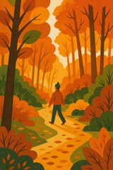 Autumn Forest Walk – Stylized Seasonal Nature Illustration

