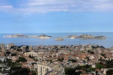 Saint Esteve Island and the famous Chateau d'If off the coast of Marseille in spring