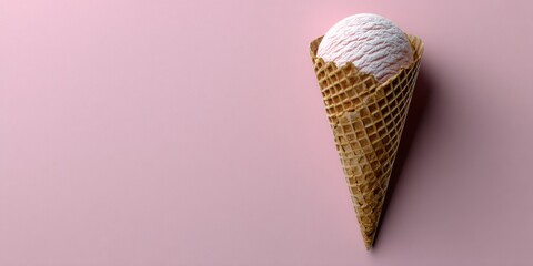 food illustration, simple postcard with an illustrated ice cream cone on a pastel pink background, leaving room for text