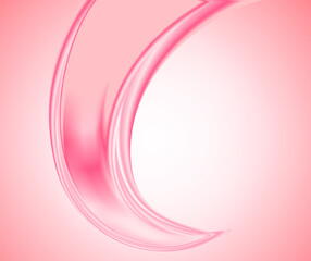 Pink Abstract Crescent Moon Design with Smooth Sketch-Like Lines, Set Against a Pink Gradient Background with Sky Blue and White Transitions, Featuring 3D Effect