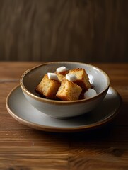 Sweet French Toast Croutons in a Bowl for Breakfast

