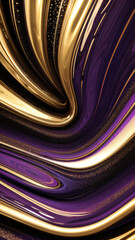 Luxurious Gold and Purple Abstract Waves – Glossy Fluid Art Design