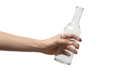 hand holding a empty bottle isolated PNG on transparent background 