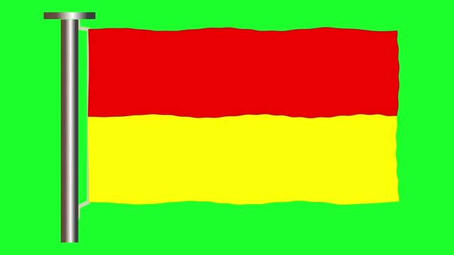 Lifeguard Red a and Yellow Flag marking where it is safe to enter the water and swim between, simplistic 4K animation of beach sea water safety areas with green screen chroma key background