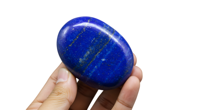 hand holding a lapis lazuli stone isolated PNG on transparent background 