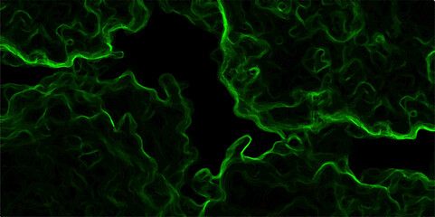 Abstract dark background vivid neon green smoke or plasma-like wisps swirling against a black void.  Fluid and dynamic, with glowing, thread-like filaments creating intricate patterns  sci-fi digital 