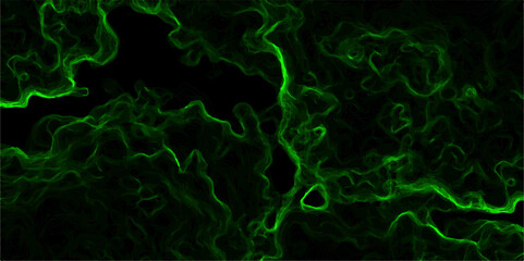 Abstract dark background vivid neon green smoke or plasma-like wisps swirling against a black void.  Fluid and dynamic, with glowing, thread-like filaments creating intricate patterns  sci-fi digital 