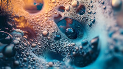 Artistic Macro World of Water Droplets: Capture the captivating dance of water droplets, showcasing an enchanting macro view with intricate textures and the play of light and shadow.