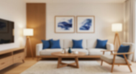 a modern blur background living room with a large, comfortable sectional sofa, framed artwork, and abundant natural light creating an inviting atmosphere 18