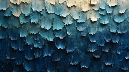 Textured Layers of Oceanic Colors: An artistic view of an abstract painting showing waves of layered textures evoking depth and movement, with hues of blue, teal, and white.