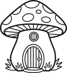 Cute Mushroom House Line Art for Kids&rsquo; Coloring Book Page