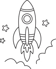 Cute Cartoon Rocket Ship Line Art for Kids&rsquo; Coloring Book Page