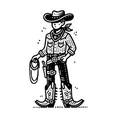 Fototapeta premium Cartoon Cowboy Standing with Hat Vector Illustration