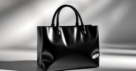 A stylish black tote bag showcased on a gray backdrop with dramatic lighting. - Powered by Adobe