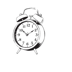 Vintage alarm clock sketch black and white illustration