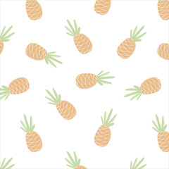 Pattern with hand drawn pineapple fruits on colorful geometrical background style. Illustration for fabric, textile, wrapping paper and other decoration design.