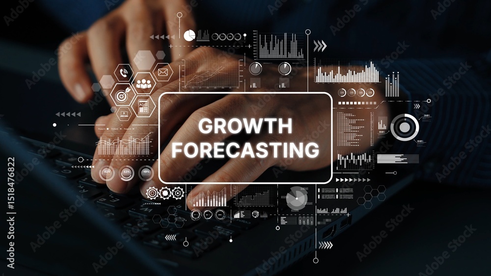 Poster growth forecasting with digital graphs and data analysis on keyboard in office environment. asymptot