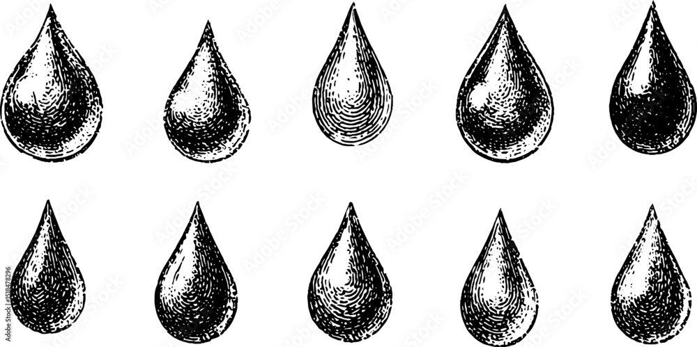 Poster raindrop pattern engraving set for art and design projects