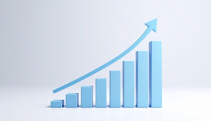 Upward Trending Bar Graph Growth Chart Financial Success Business Progress 3D Render.