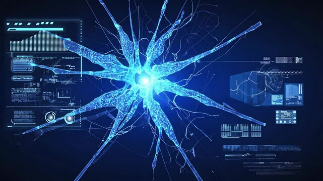 abstract futuristic background of blue glowing technology sci fi frame hud ui. motion video.