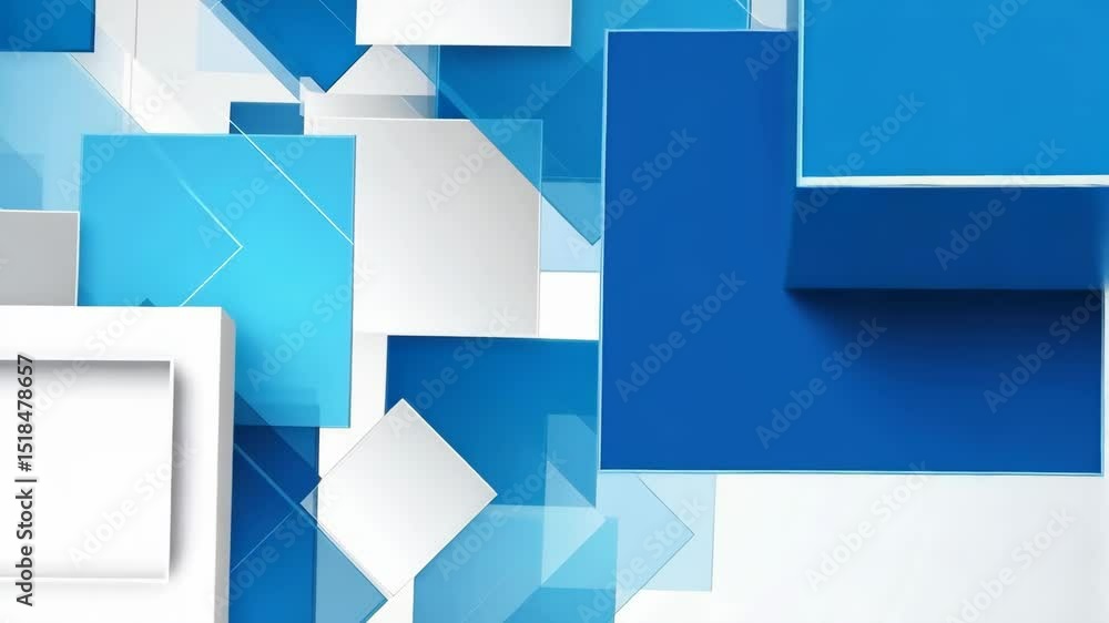 Poster geometric composition of overlapping blue and white squares creates a modern, abstract design for ba
