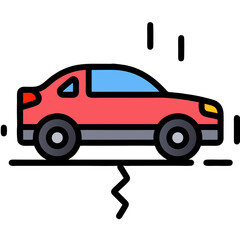 Fototapeta premium Cartoon Car Stuck on a Bumpy Road, Flat Design Vector