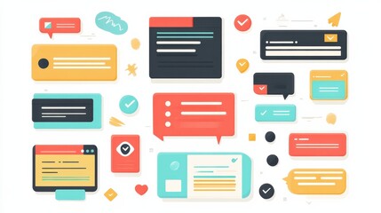 Discussion website UI kit. Customer discussion, share opinion, brainstorming, ask a question, start conversation, business website, menu bar element, UI landing and mobile app vector UI template. ill