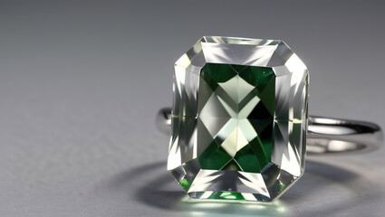 Green Faceted Gemstone on Gray Background – Luxury Emerald Look