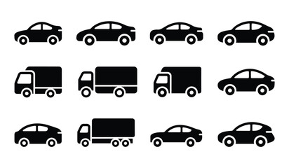 Car Truck  and Bus Vector Icon Set   Black Silhouette Vehicles for Web Mobile App  and Graphic Design Projects. vector