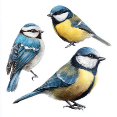 Naklejka premium Three Beautiful Blue and Yellow Birds , PNG isolated cut out image