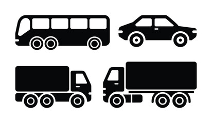 Car Truck  and Bus Vector Icon Set   Black Silhouette Vehicles for Web Mobile App  and Graphic Design Projects. vector