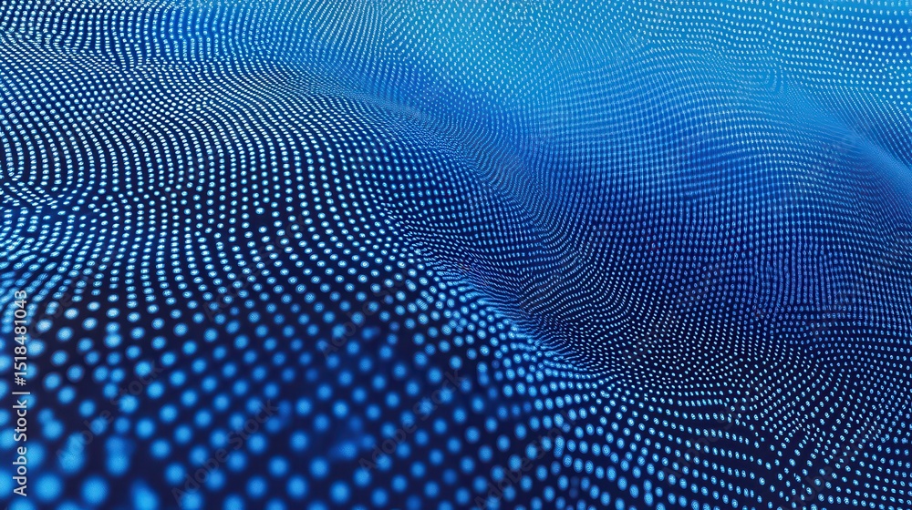 Poster a blue background with lots of small dots. the dots are scattered all over the background, creating 