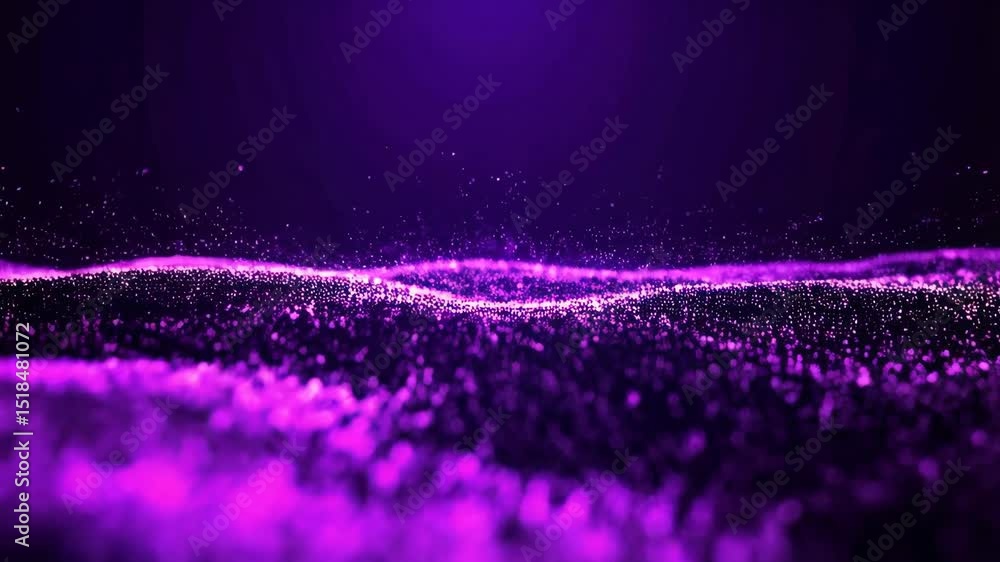 Poster elegant, futuristic dark purple backdrop featuring gently undulating particle waves ideal for tech, 