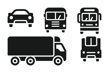 Car Truck  and Bus Vector Icon Set   Black Silhouette Vehicles for Web Mobile App  and Graphic Design Projects. vector