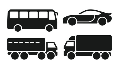 Car Truck  and Bus Vector Icon Set   Black Silhouette Vehicles for Web Mobile App  and Graphic Design Projects. vector