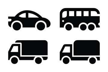 Car Truck  and Bus Vector Icon Set   Black Silhouette Vehicles for Web Mobile App  and Graphic Design Projects. vector