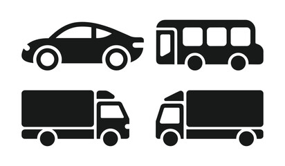Car Truck  and Bus Vector Icon Set   Black Silhouette Vehicles for Web Mobile App  and Graphic Design Projects. vector