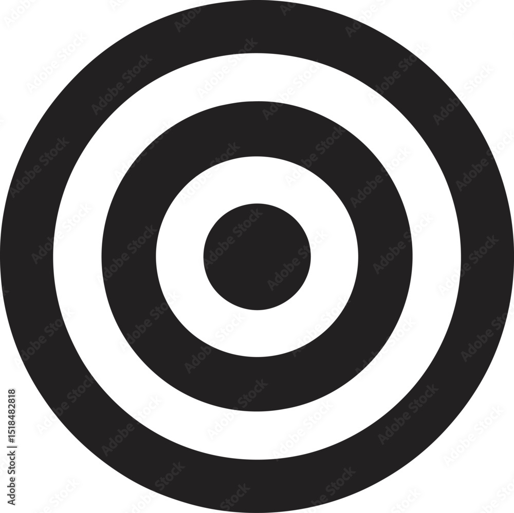 Poster bold black and white concentric circles graphic forming a target shape on a plain white background s
