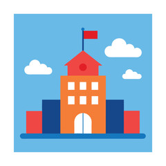 Fototapeta premium Drawing of a School Building with Flag