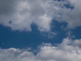Blue Sky with Fluffy White and Grey Clouds