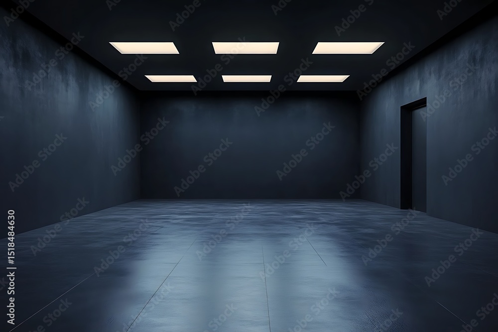Poster dark empty room with window and shadows. 3d rendering.