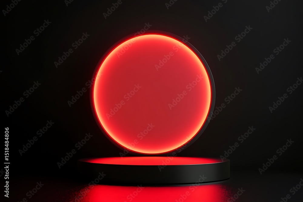 Aufkleber round podium illuminated with red light on dark background. 3d rendering